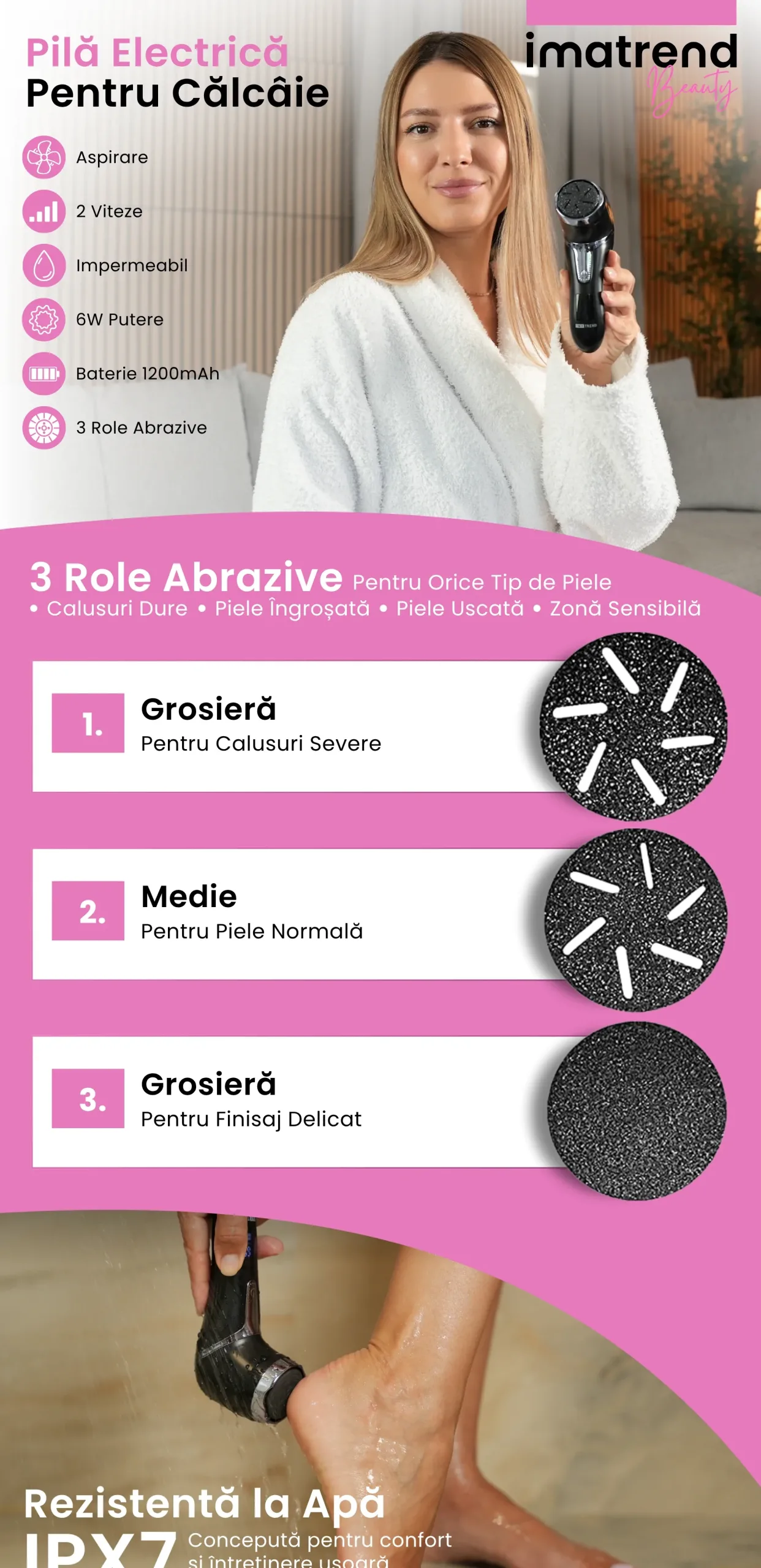 Descriere grafică pentru Pilă electrică pentru călcâie IMA Trend, model 1, neagră, partea 1, cu principalele caracteristici și beneficii