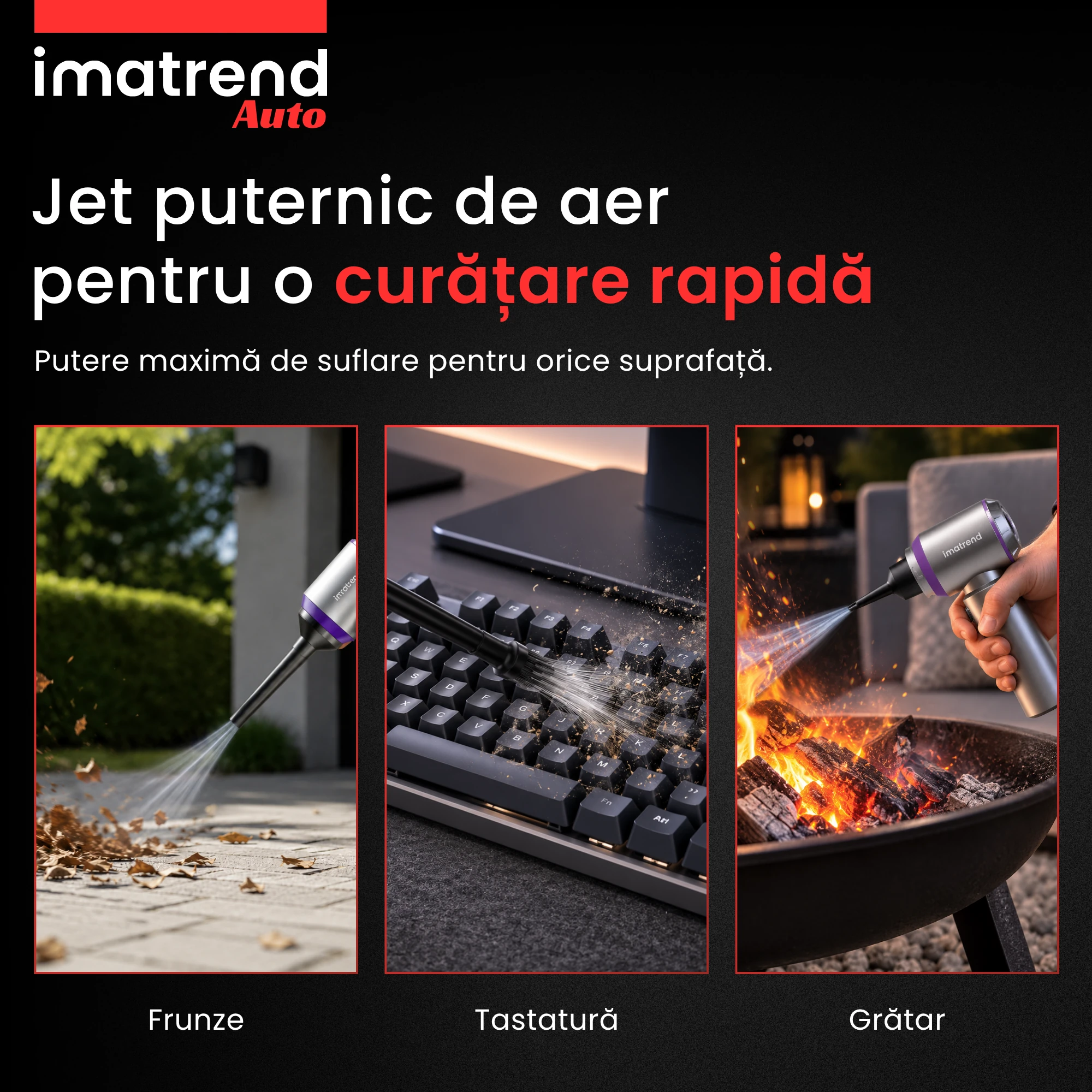 Aspirator auto IMA Trend cu funcție de suflare pentru îndepărtarea frunzelor, curățarea tastaturii și aprinderea grătarului