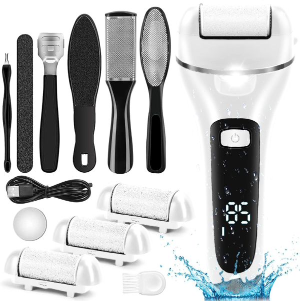 Pila electrica pentru talpi si calcaie IMA Trend, Display Digital, Led, Acumulator 1200 mAh, Incarcare USB, Impermeabil, 3 role, 2000 rpm, Accesorii incluse, Cadoul ideal, Indepartare piele moarta, Indepartare calus, Alba - imagine 8