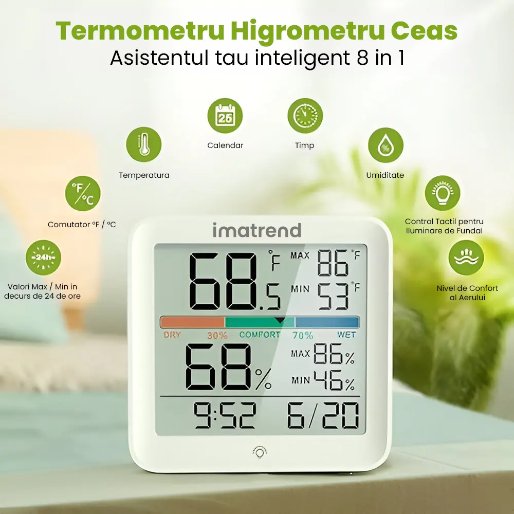 termometru higrometru ceas functii 8 in 1