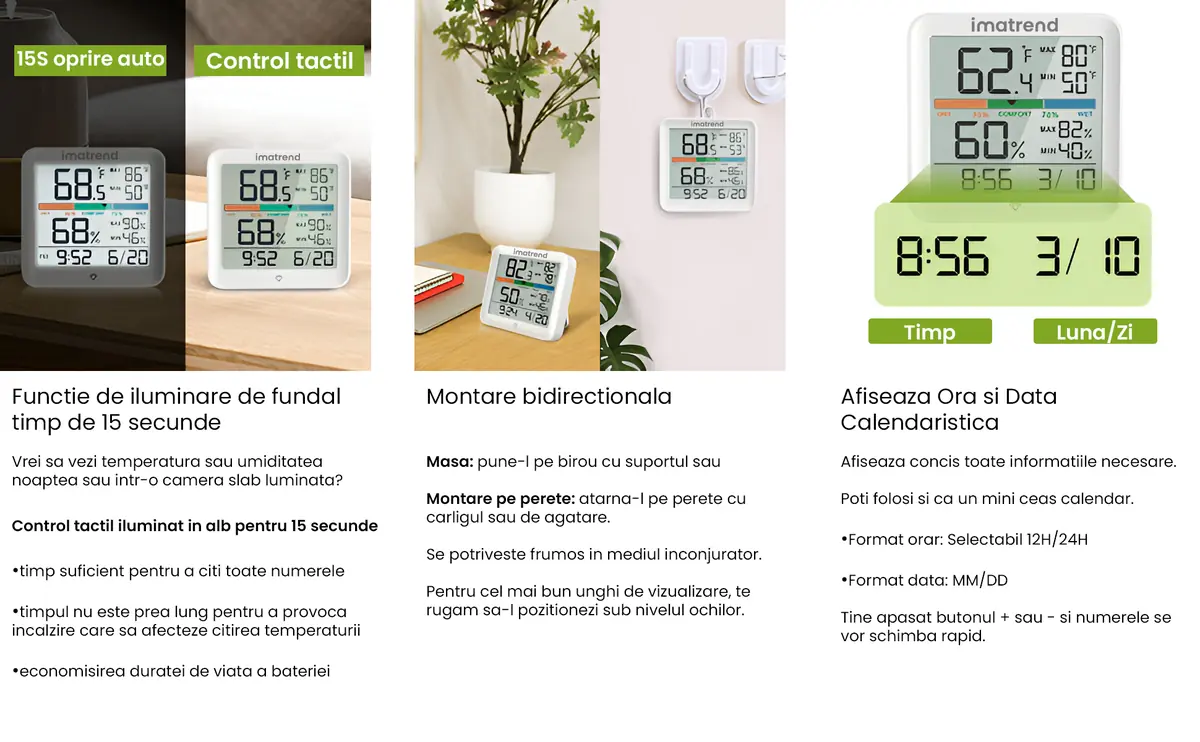 termometru higrometru functii iluminare montare