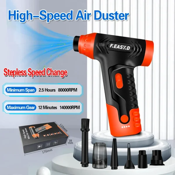 Suflanta Aer Portabila IMA Trend Blower, Aspirator, Turbo Fan, 140000 RPM, 4 Trepte, 5000mAh, USB-C, Portocaliu - imagine 2
