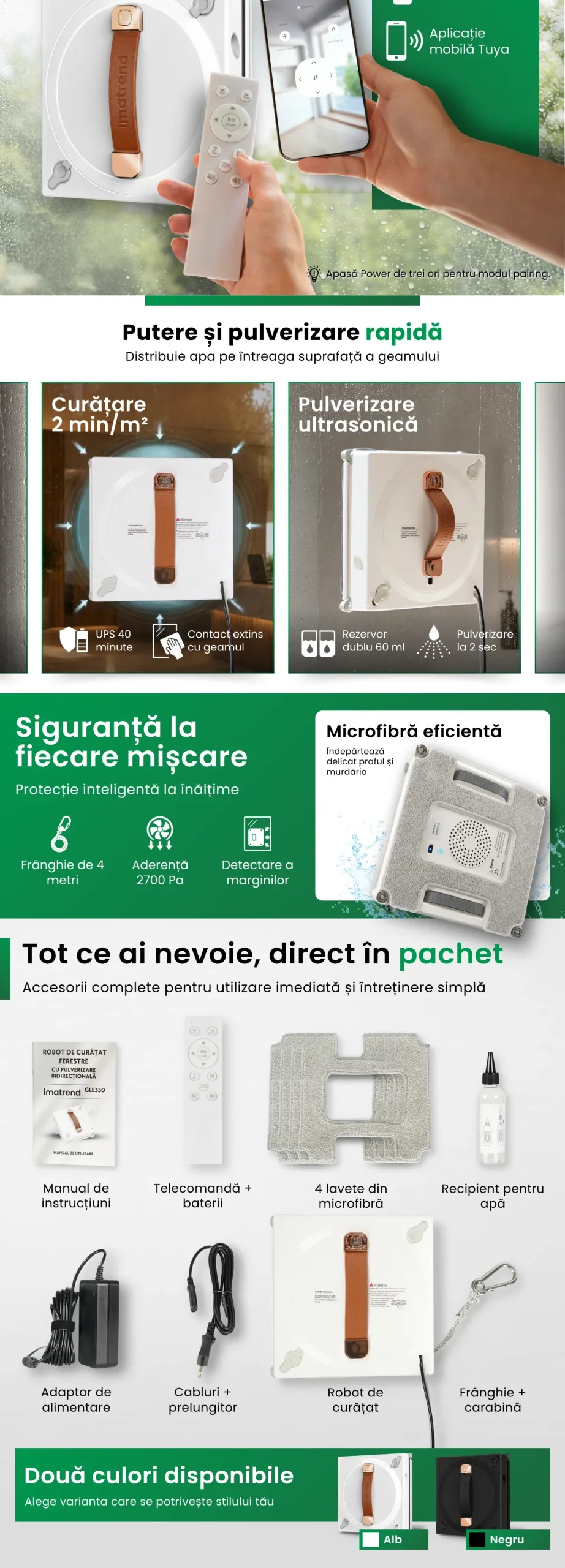 Descriere grafică pentru Robot pentru curățarea geamurilor IMA Trend, model A, alb, partea 2, cu funcții, utilizare și detalii despre produs