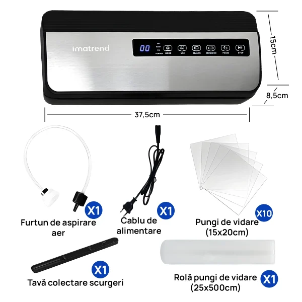 Aparat de Vidat IMA Trend – 130W, 80kpa, 30cm, Furtun caserole, Cutter, Pungi si Rola Incluse - imagine 3