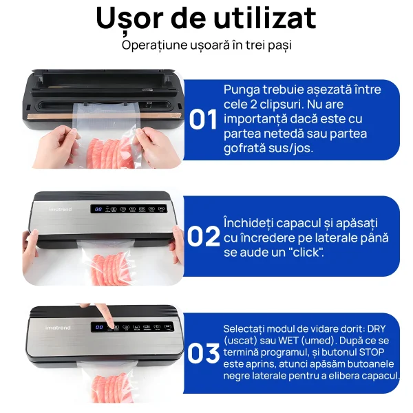 Aparat de Vidat IMA Trend – 130W, 80kpa, 30cm, Furtun caserole, Cutter, Pungi si Rola Incluse - imagine 5