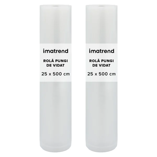 Set 2 role pungi de vidat gofrate IMA Trend pentru aparat de vidat– 25x500cm, Compatibilitate Universala, Transparenta