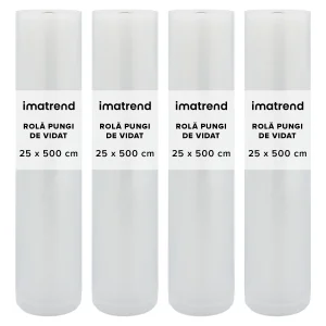 Set 4 role pungi de vidat gofrate IMA Trend pentru aparat de vidat– 25x500cm, Compatibilitate Universala, Transparenta