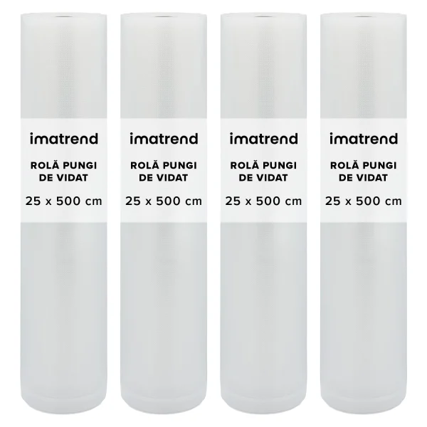 Set 4 role pungi de vidat gofrate IMA Trend pentru aparat de vidat– 25x500cm, Compatibilitate Universala, Transparenta