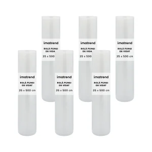 Set 6 role pungi de vidat gofrate IMA Trend pentru aparat de vidat– 25x500cm, Compatibilitate Universala, Transparenta