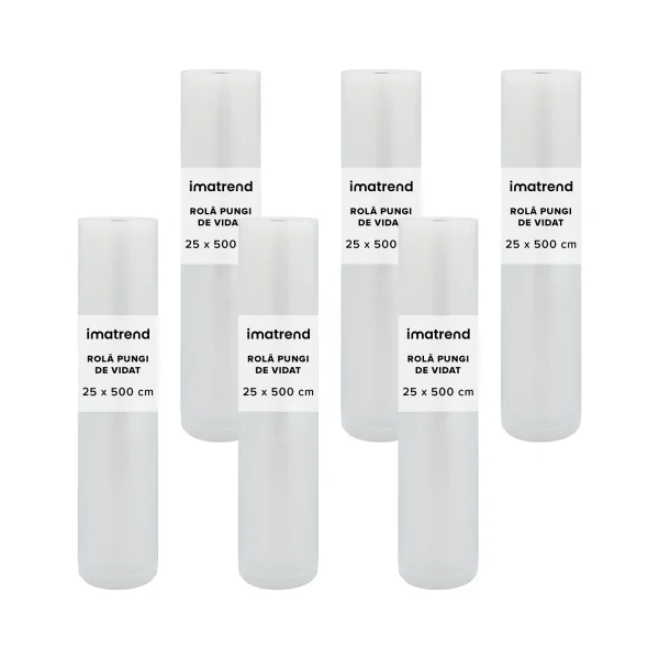 Set 6 role pungi de vidat gofrate IMA Trend pentru aparat de vidat– 25x500cm, Compatibilitate Universala, Transparenta