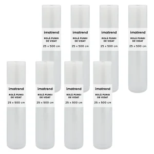 Set 8 role pungi de vidat gofrate IMA Trend pentru aparat de vidat– 25x500cm, Compatibilitate Universala, Transparenta