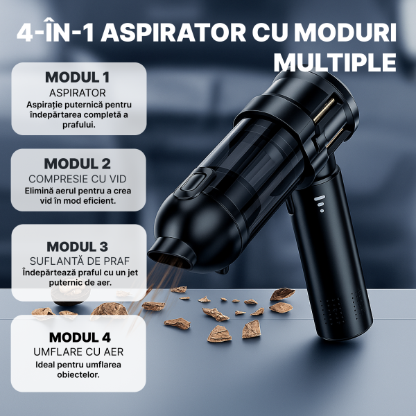 Aspirator Auto 4 în 1 IMA Trend, Portabil, 100W, 15000 Pa, Filtru HEPA, Suflare și Aspirare, USB-C, 6000 mAh, Negru - imagine 6