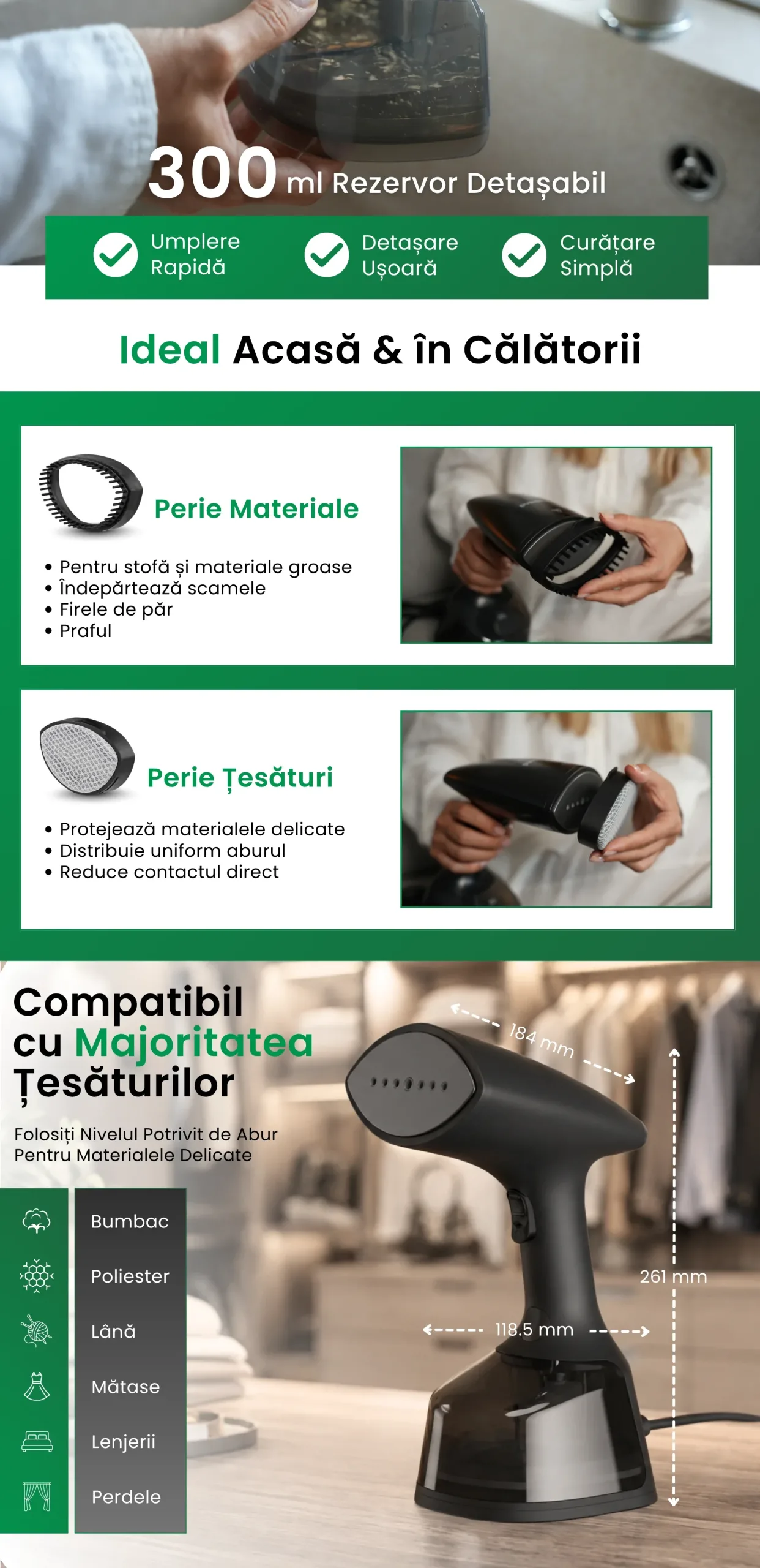 Descriere grafică pentru Steamer vertical pentru haine IMA Trend, partea 2, cu funcții, utilizare și detalii despre produs