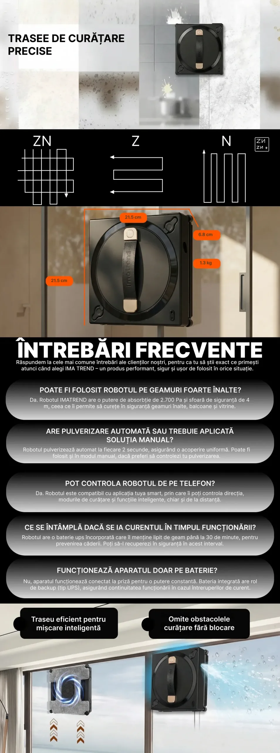 robot curatare geamuri trasee curatare precise dimensiuni