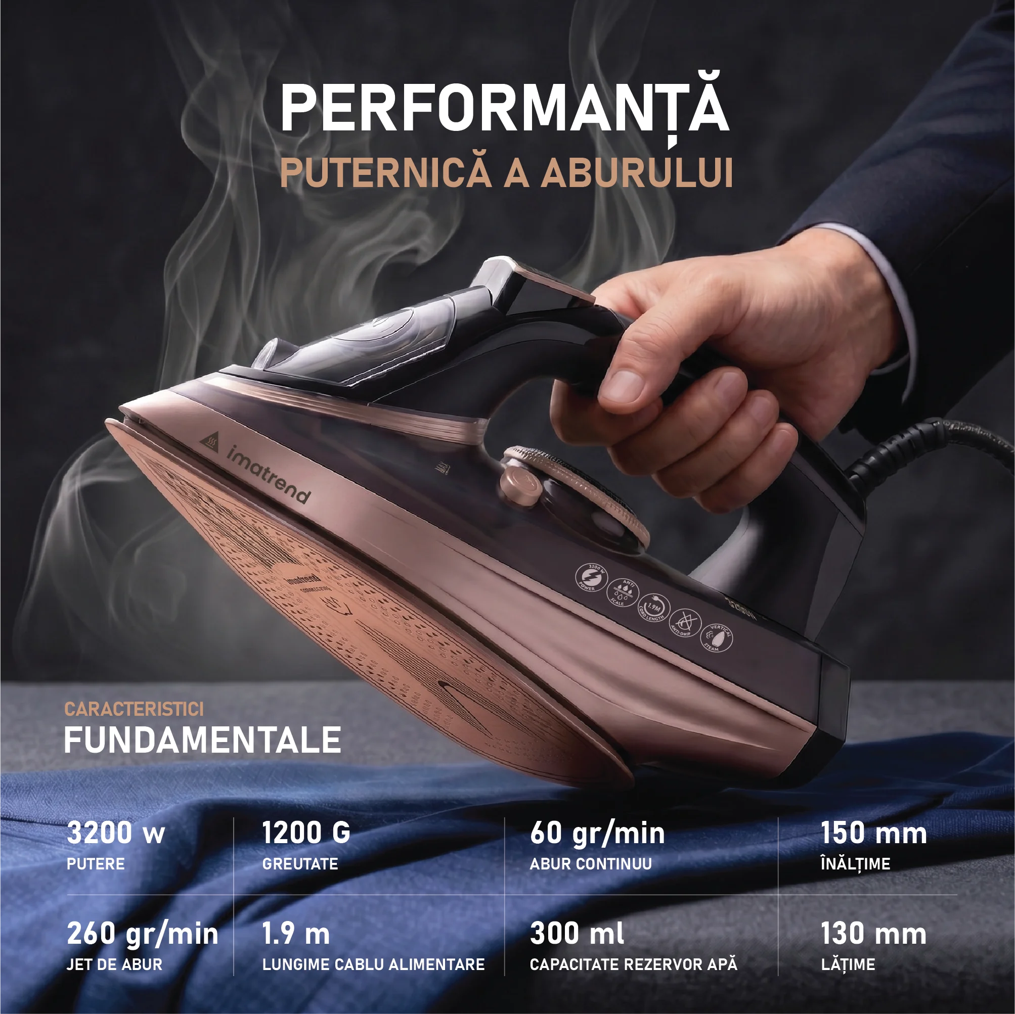 Talpă ceramică antiaderentă a fierului de călcat IMA Trend, rezistentă la zgârieturi