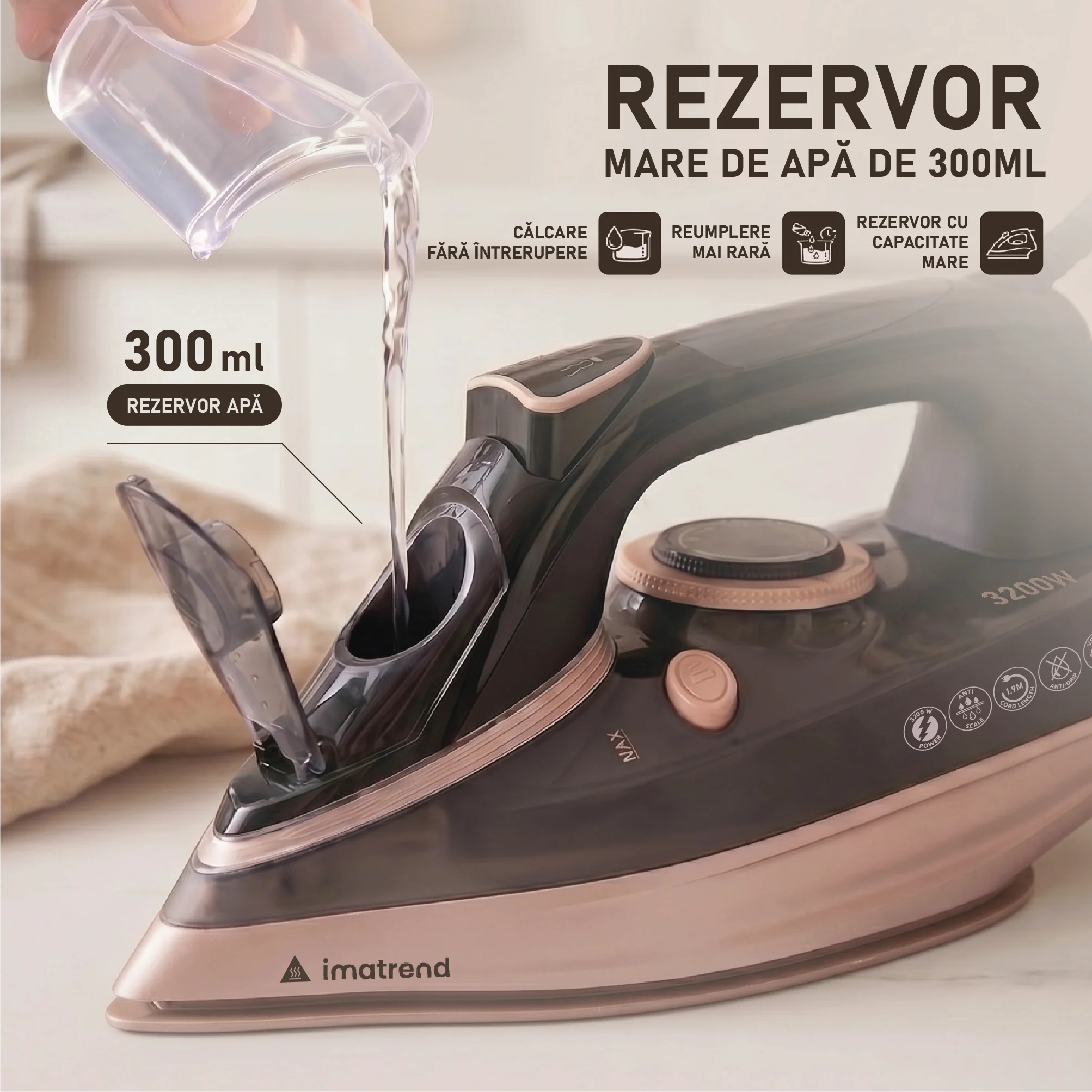 Rezervor de apă de 300 ml al fierului de călcat cu abur IMA Trend