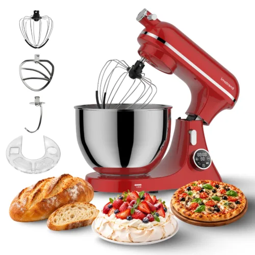 Mixer IMA Trend roșu, set standard – Set standard cu bol și accesorii. Mixer cu capul ridicat, bol și accesorii pentru amestecare, batere și frământare.
